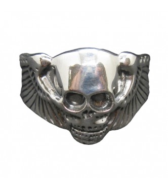 R000247 Genuine Sterling Silver Ring Skull Wings Biker Solid Genuine Hallmarked 925